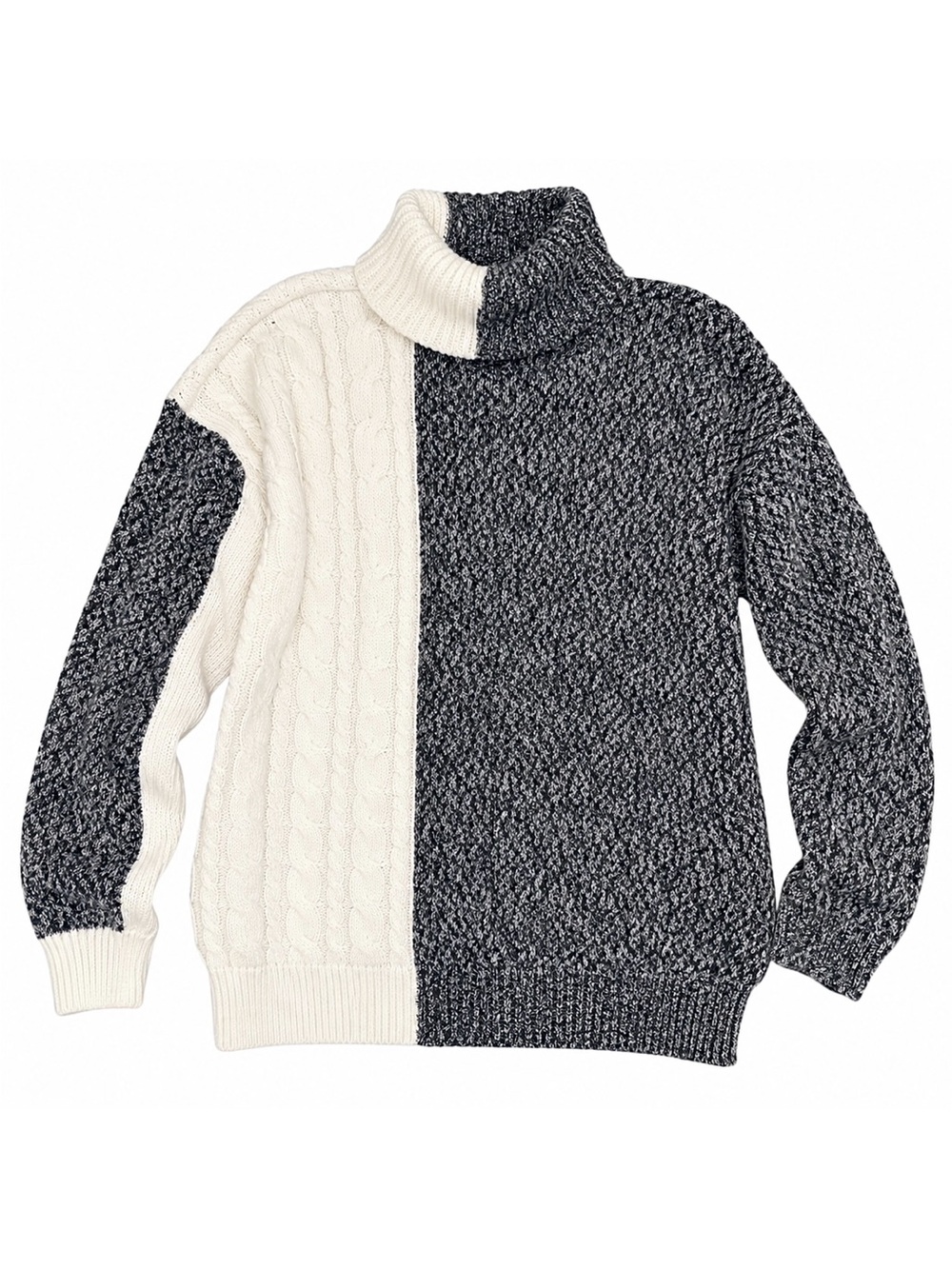 Colorblock Charcoal & Cream Turtleneck Sweater